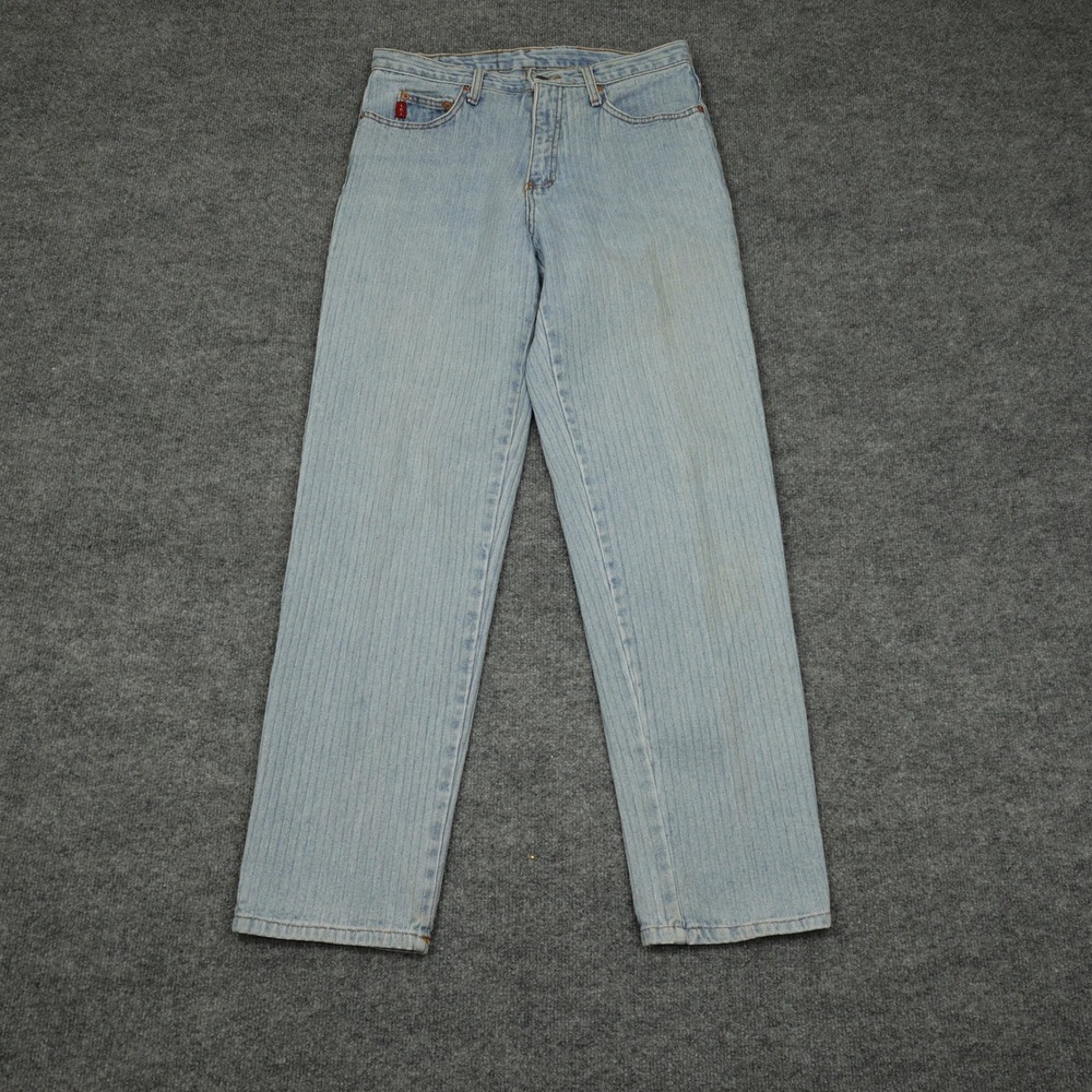 Vintage L.E.I. Jeans Womens Size 13 Blue High Rise Straight Leg Textured Stripe